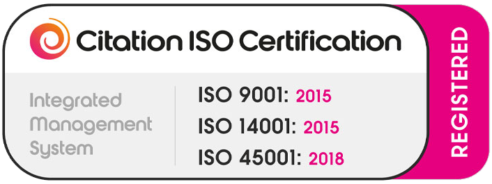 Citation ISO 9001, ISO 14001 and ISO 45001 Badge health and safety accreditations